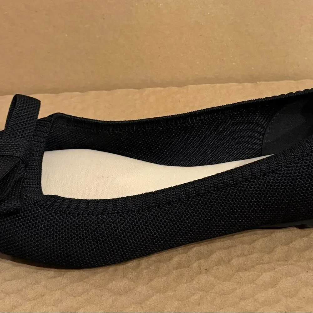 TAHARI Athens Black Bow Slip On Knit Ballerina Pointy Toe Classic Flats Size 9